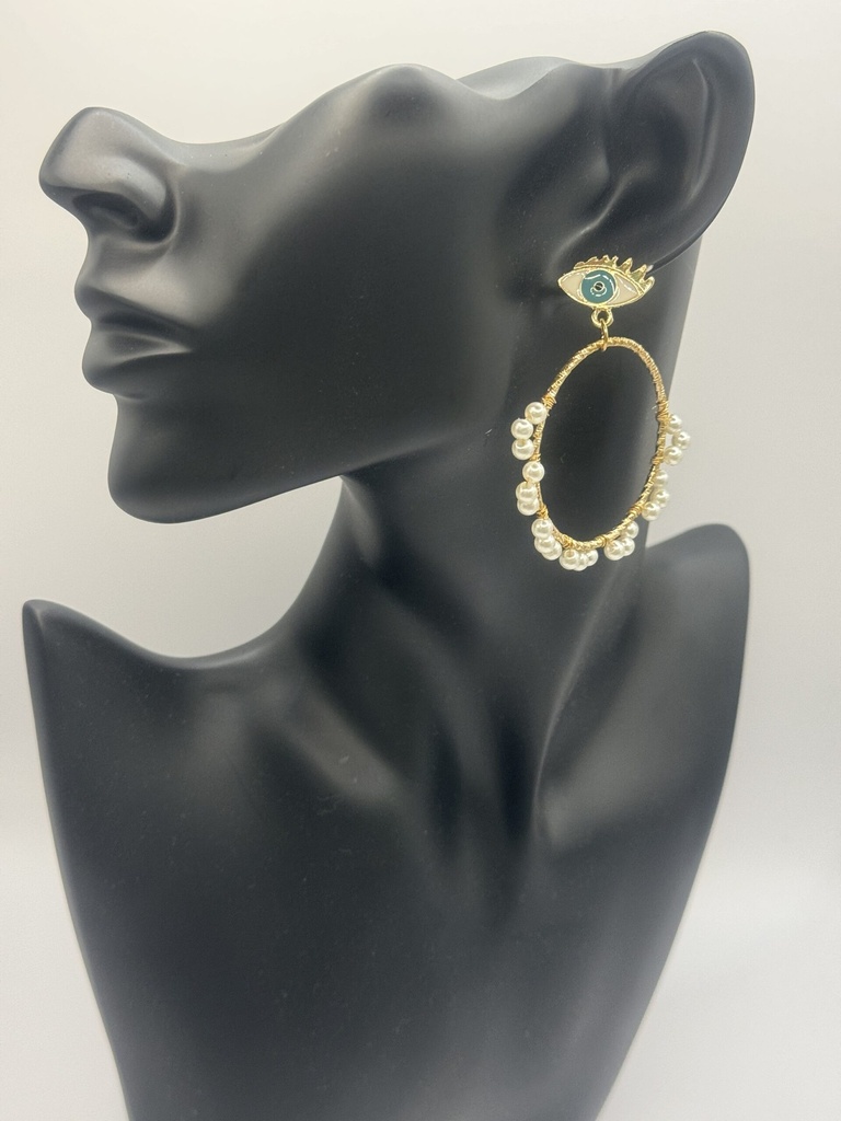 Pearls evil eye loop earrings