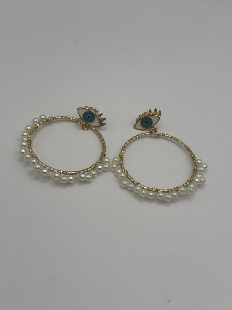 Pearls evil eye loop earrings