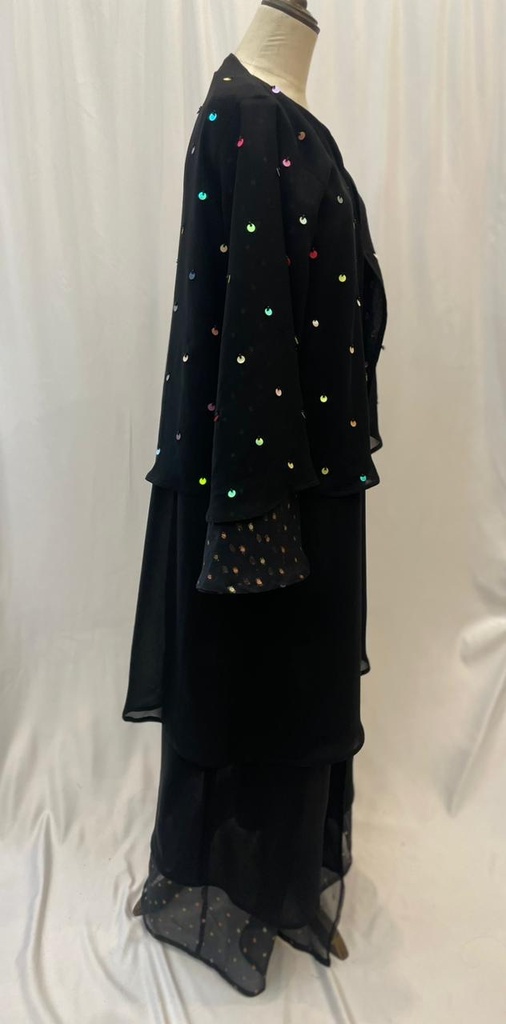 Sheer colorful beads black Abaya
