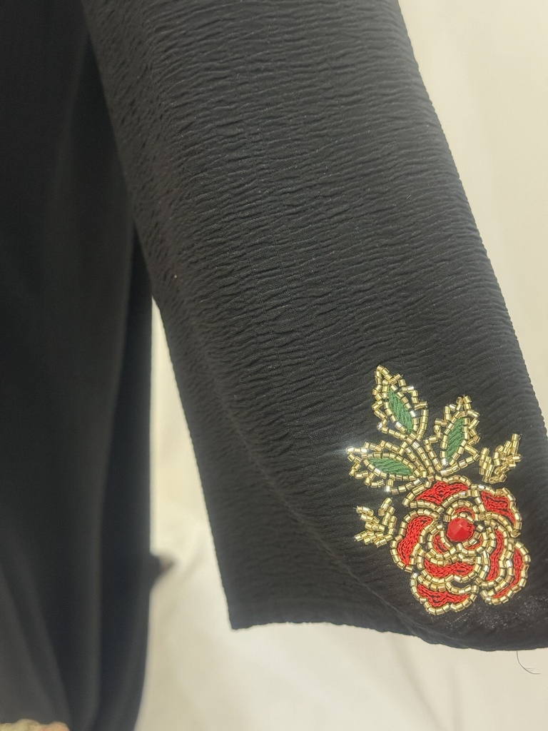 Beaded red floral black Abaya