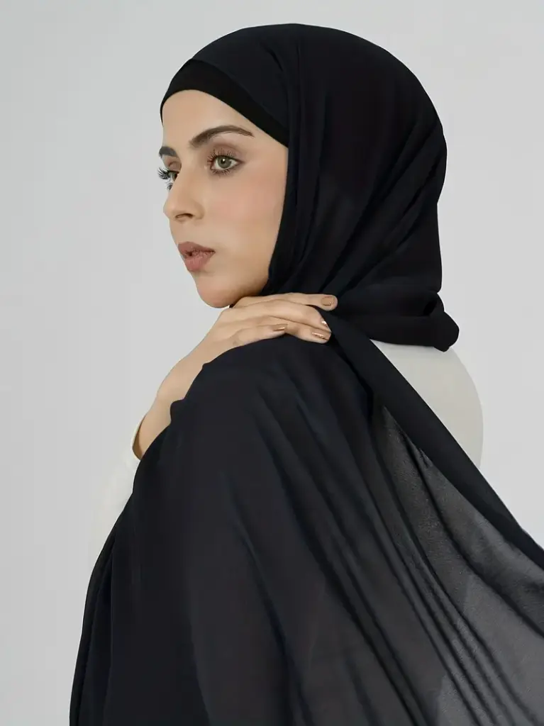 Black CHIFFON RESolid Color Chiffon Hijab, Elegant Scarf, Windproof Sunscreen Shawl Head Wrap For WomenTANGLE  HIJABS