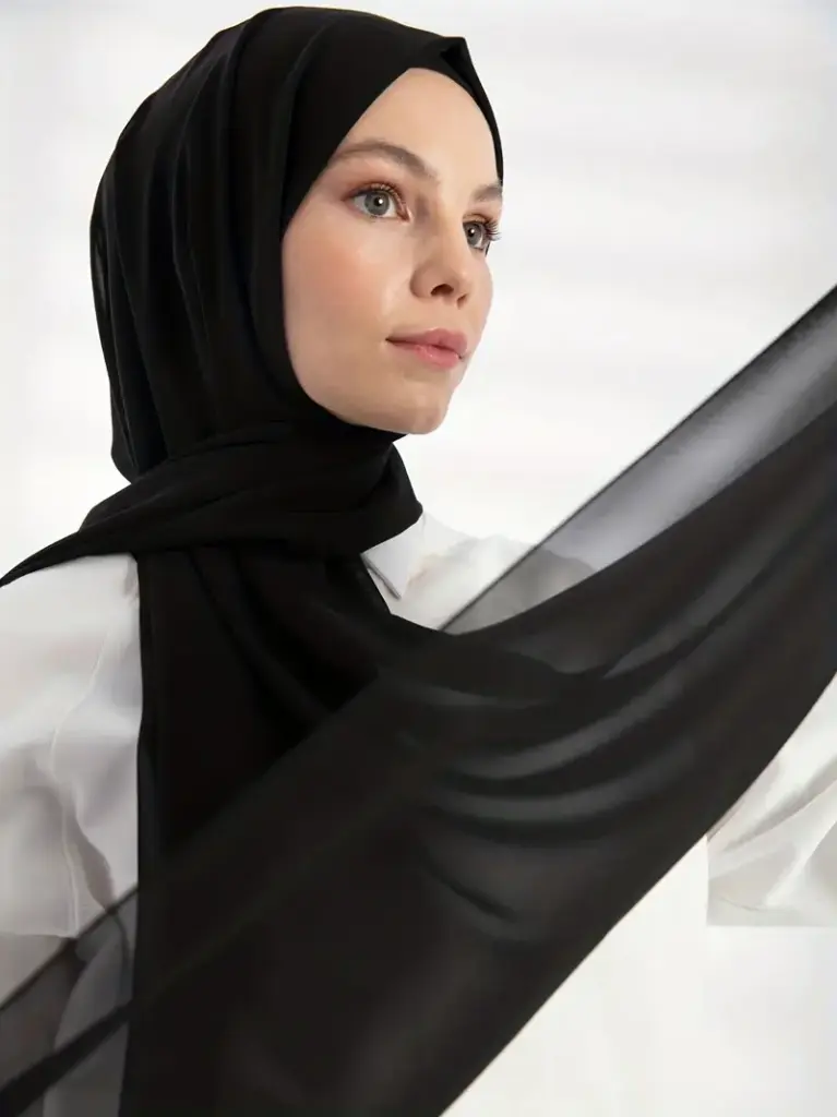 Black Solid Color Chiffon Hijab, Elegant Scarf, Windproof Sunscreen Shawl Head Wrap For Women