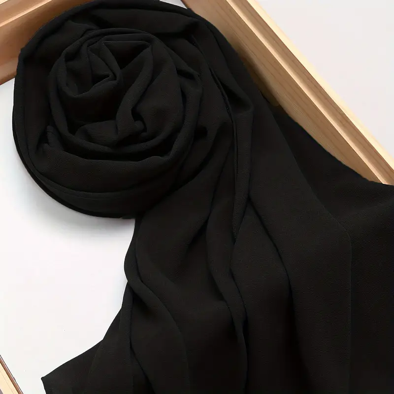 Black Solid Color Chiffon Hijab, Elegant Scarf, Windproof Sunscreen Shawl Head Wrap For Women