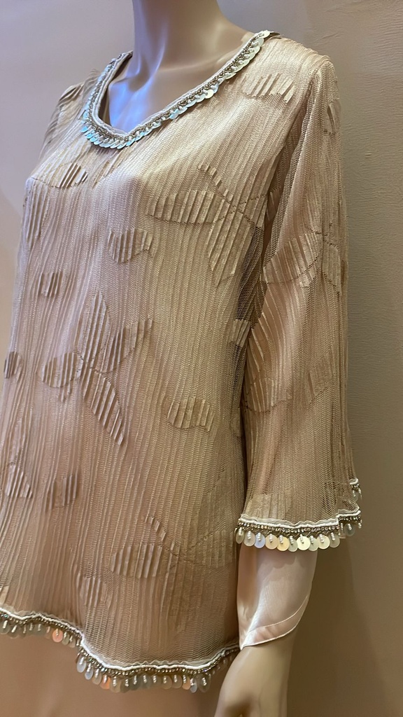 Vintage Peach Silk And Lace Beaded Dress