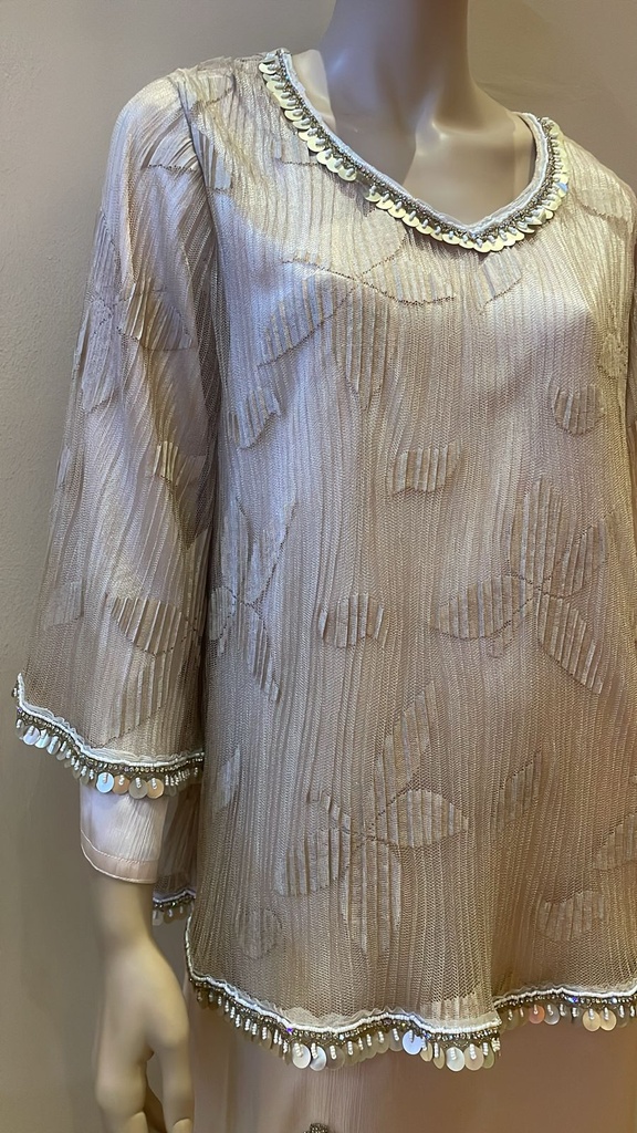 Vintage Peach Silk And Lace Beaded Dress