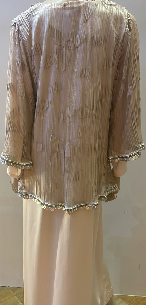 Vintage Peach Silk And Lace Beaded Dress