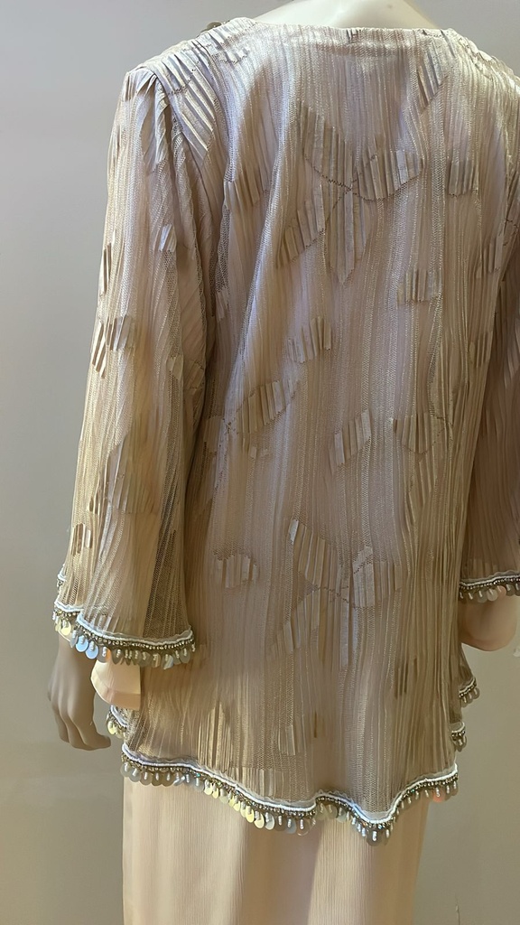 Vintage Peach Silk And Lace Beaded Dress