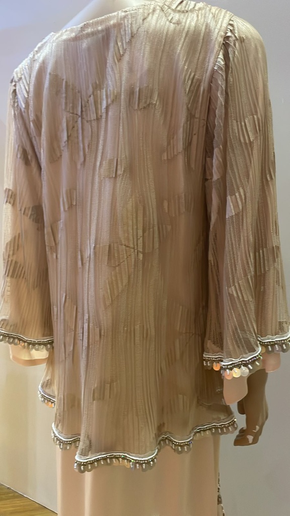 Vintage Peach Silk And Lace Beaded Dress
