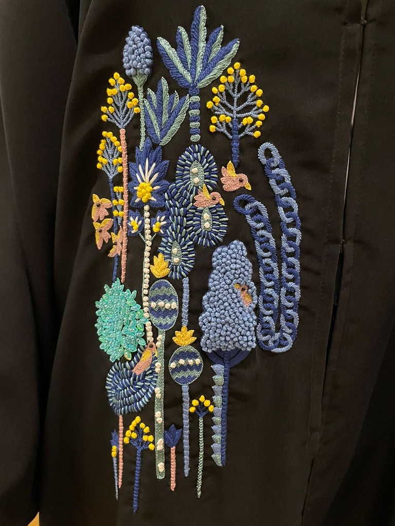 Black Abaya with Art Design Floral 