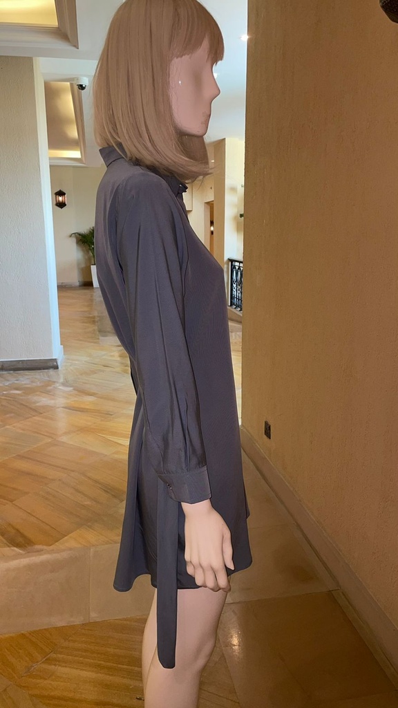 Solid Color Textured Button Shirt Dress