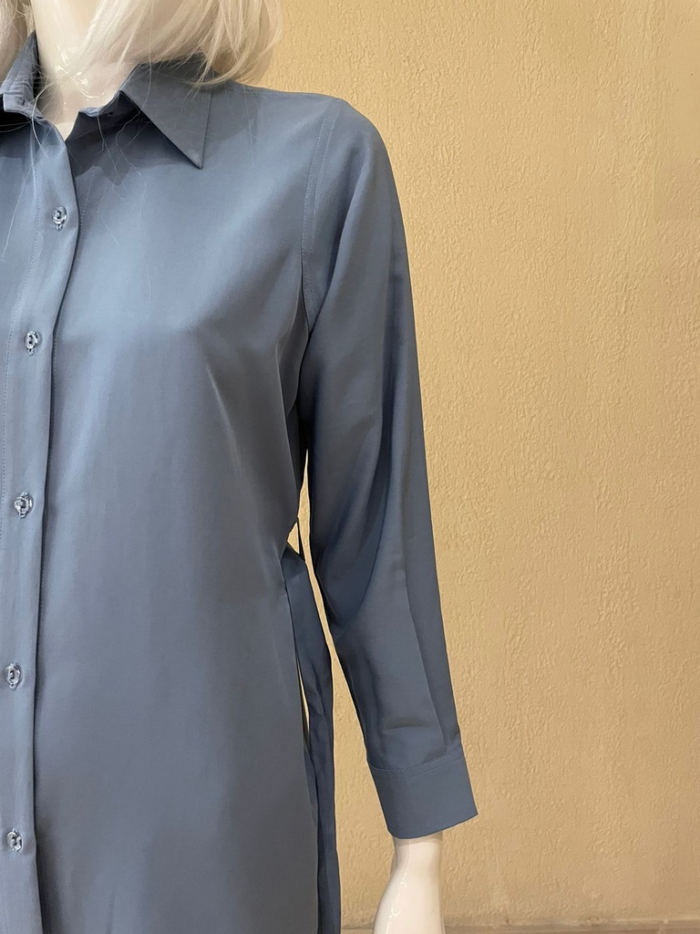 Solid Color Textured Button Shirt Dress