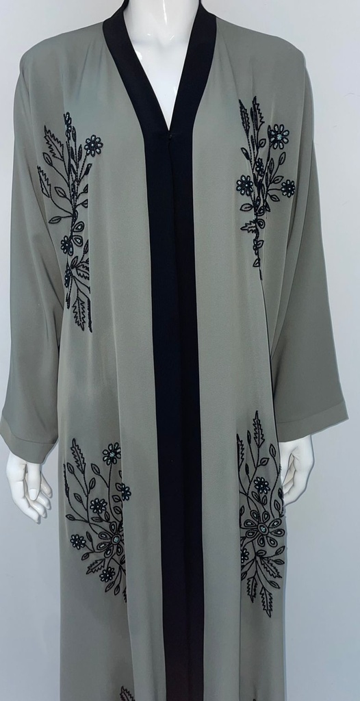 Abaya With Embroidered Beads Flower Design