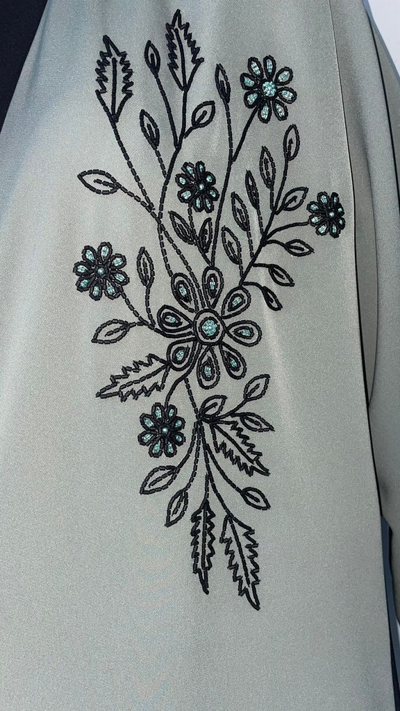 Abaya With Embroidered Beads Flower Design