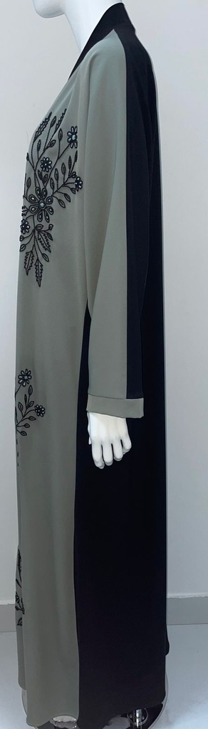 Abaya With Embroidered Beads Flower Design