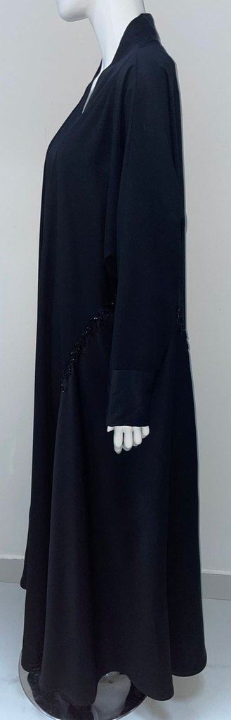 Black Open Abaya With Beaded Embroidery Design