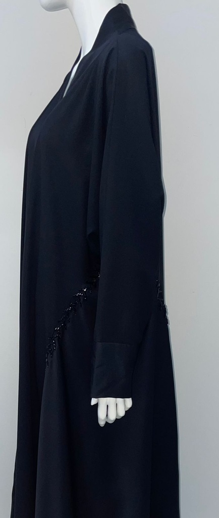 Black Open Abaya With Beaded Embroidery Design