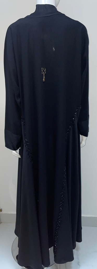 Black Open Abaya With Beaded Embroidery Design