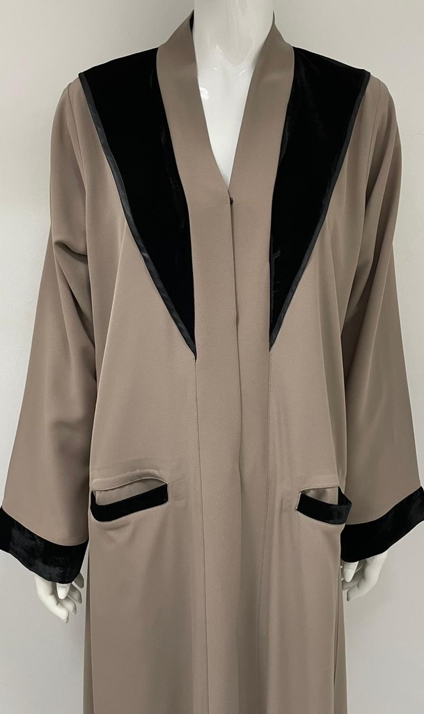 Khaki Simple Abaya With Two Pocket Front Design