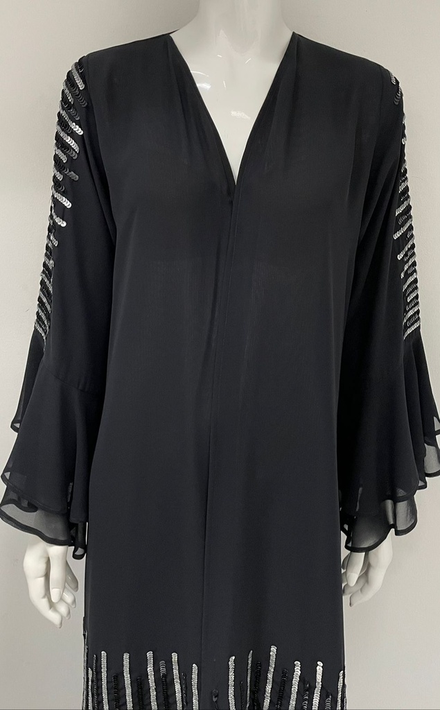 Black Abaya With Ruffles And Embellished Design