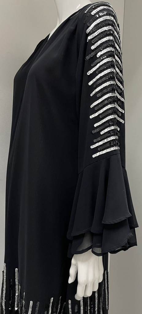 Black Abaya With Ruffles And Embellished Design