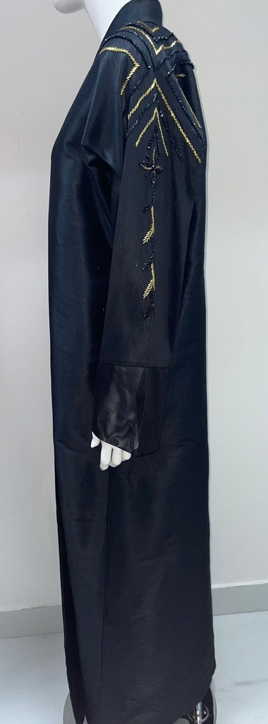Open Abaya With Beaded Embroidered Design On Sleeves