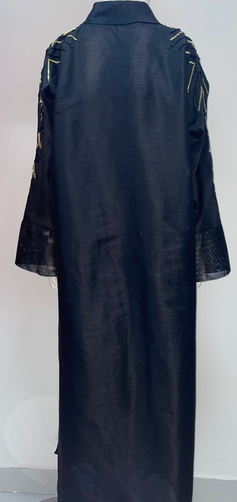 Open Abaya With Beaded Embroidered Design On Sleeves