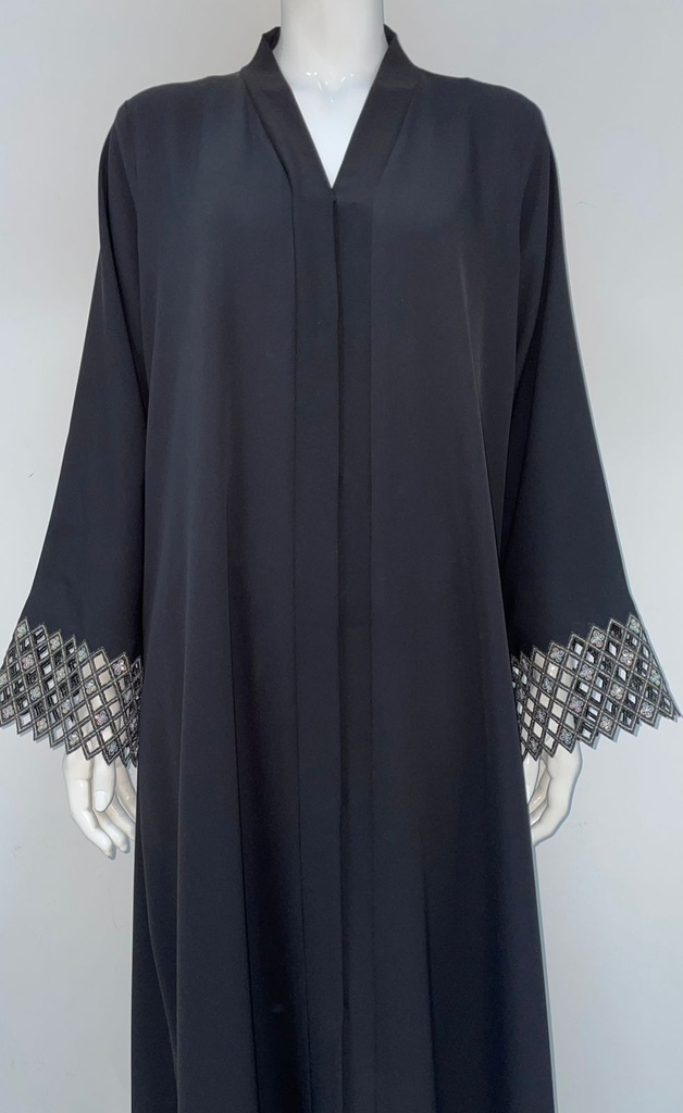 Black Abaya With Golden Embroidery Flower Design