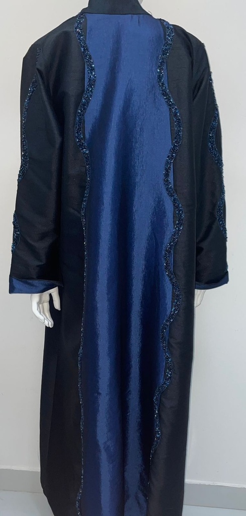 Open Abaya With Shimmering Beaded Blue Design