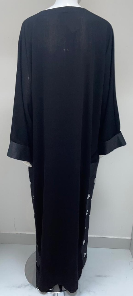 Elegant Abaya With Beaded White Flower Design