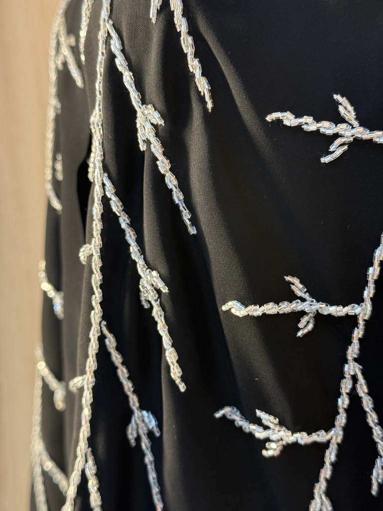 Sliver leaves hand beaded black abaya