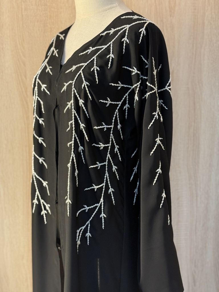 Sliver leaves hand beaded black abaya