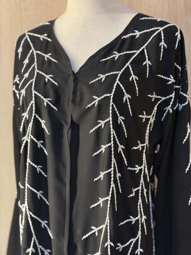 Sliver leaves hand beaded black abaya