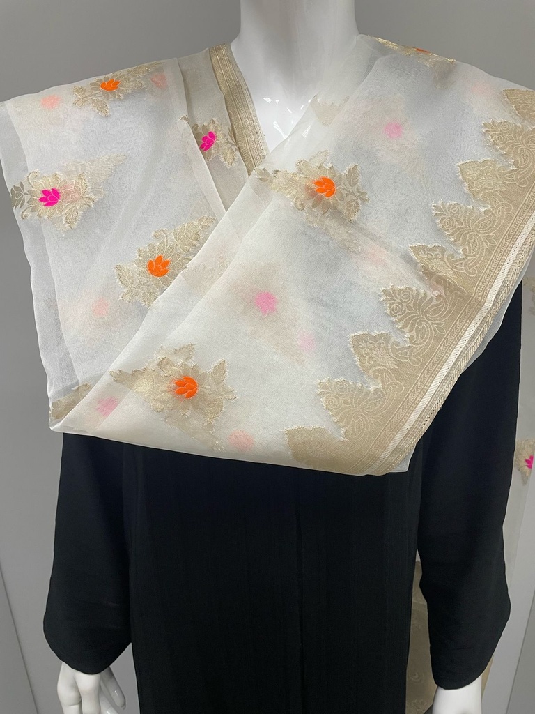 Gold Shaila With Multiple color Flower Design