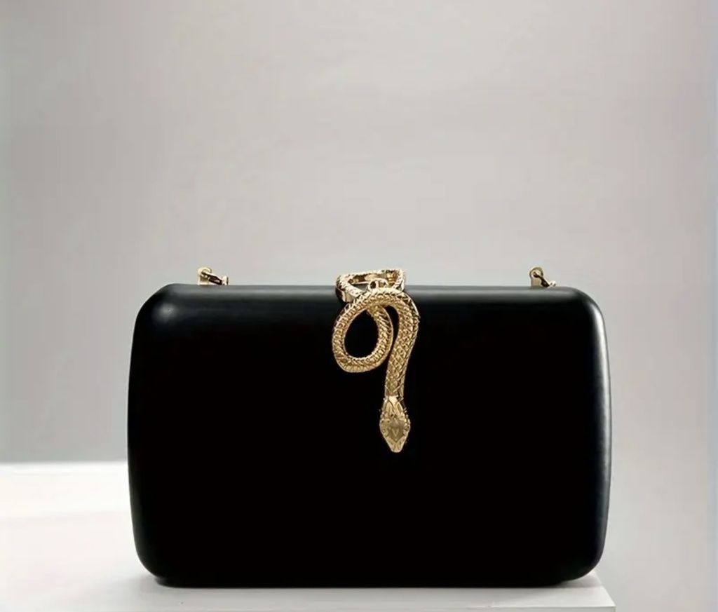 Golden snake black clutch