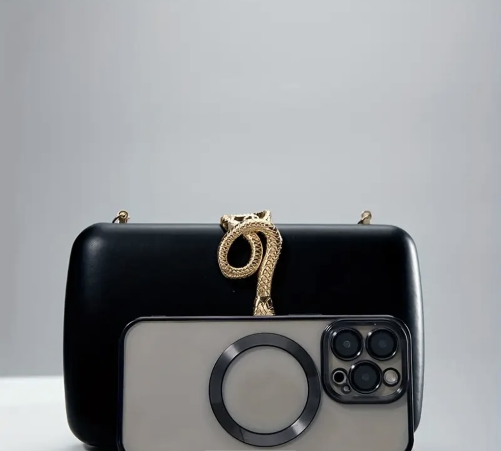 Golden snake black clutch
