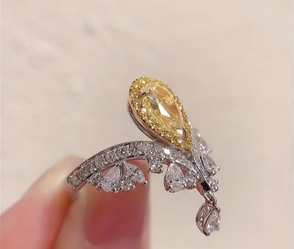 Yellow zircon eternity adjustable ring 