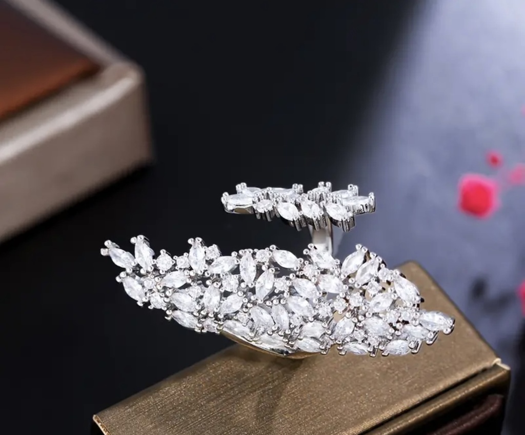 White zircon statement adjustable ring  