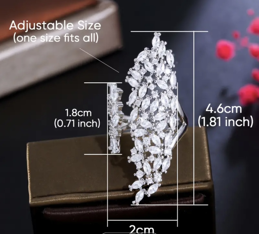 White zircon statement adjustable ring  