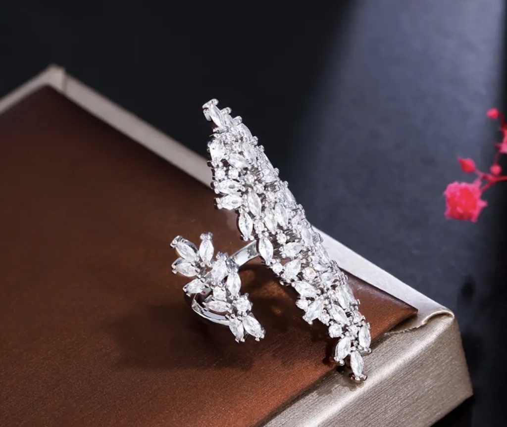 White zircon statement adjustable ring  
