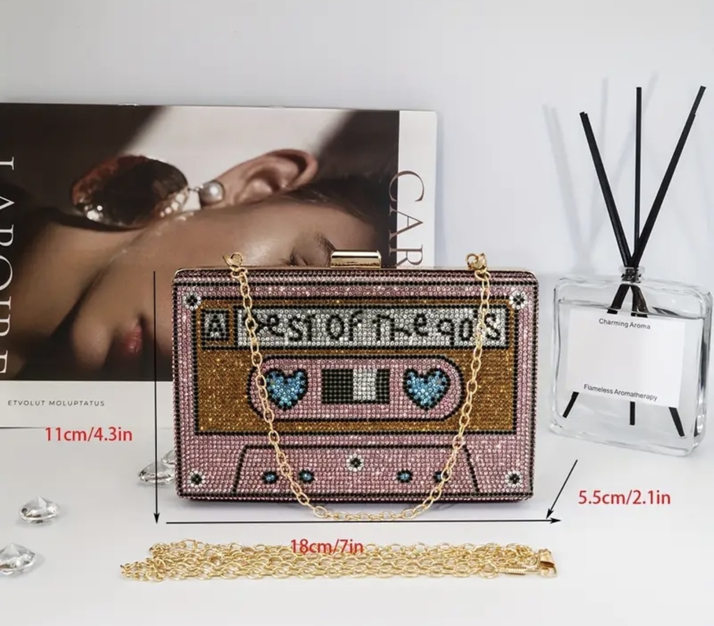 Stylish diamond cassette tap shape bag 
