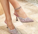 Pink Rhinestone pointed toe high heels  