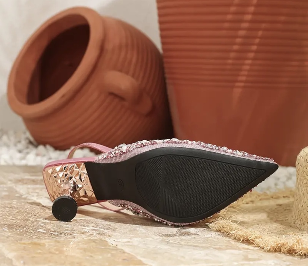 Pink Rhinestone pointed toe high heels  