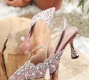 Pink Rhinestone pointed toe high heels  