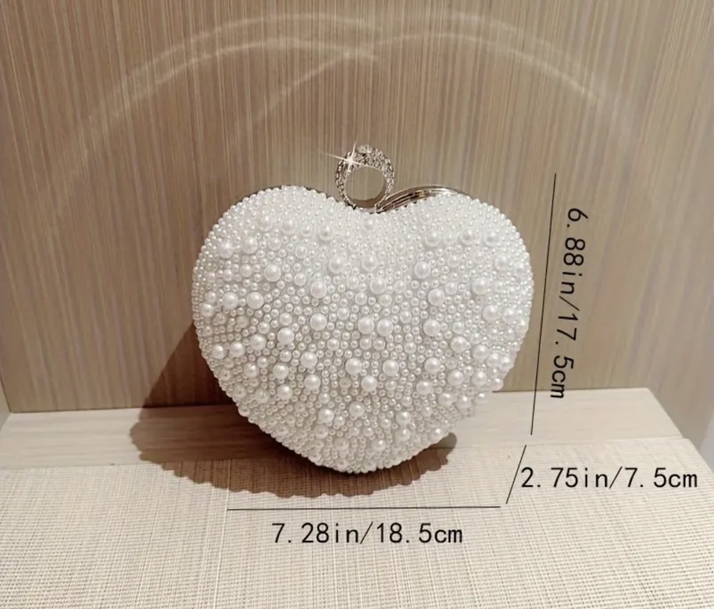 Glamour white pearly heart shape chain clutch  