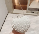 Glamour white pearly heart shape chain clutch  
