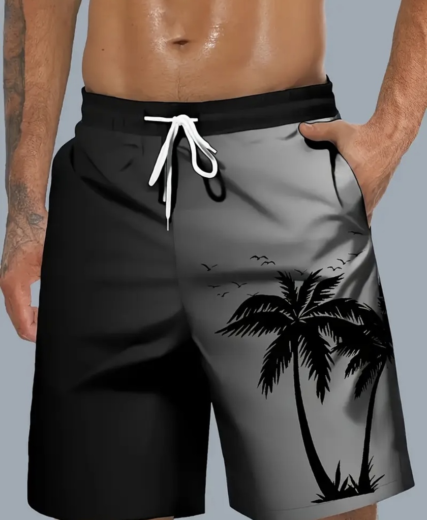 Men's palm tree black Print Beach Shorts 