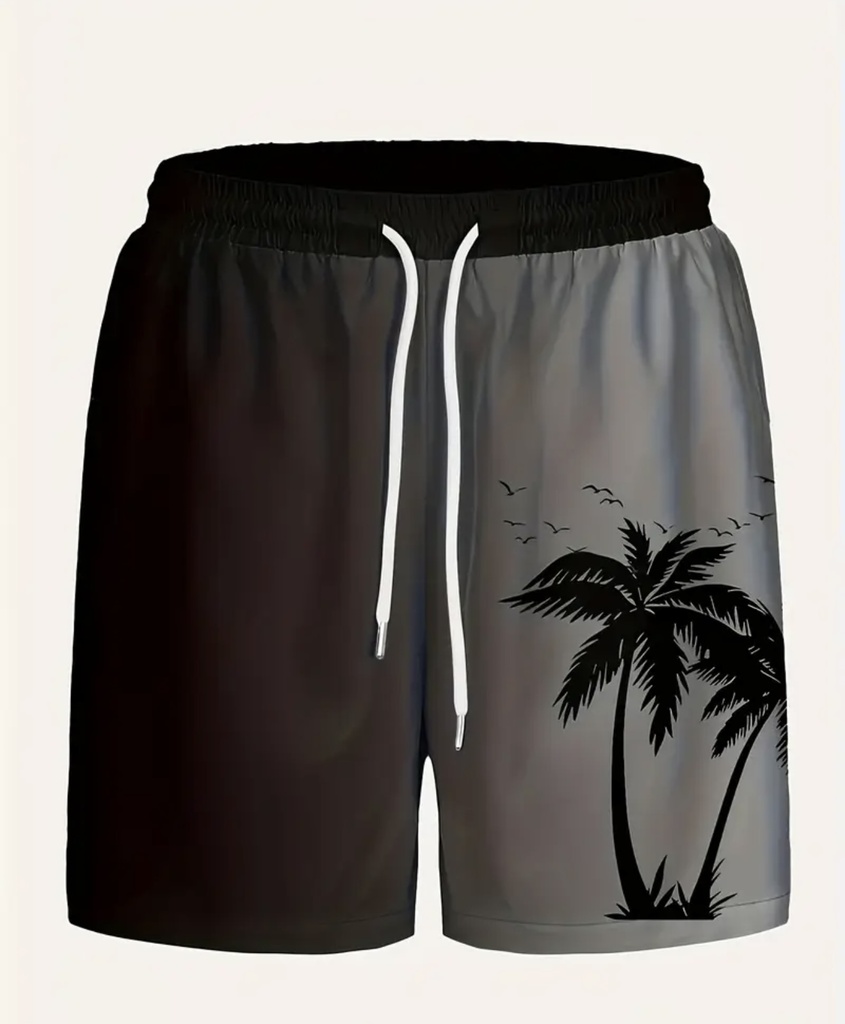 Men's palm tree black Print Beach Shorts 