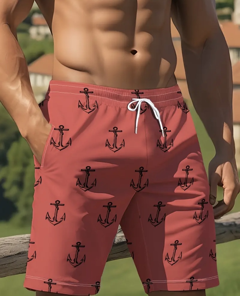 Men's anchor Red beach Shorts  