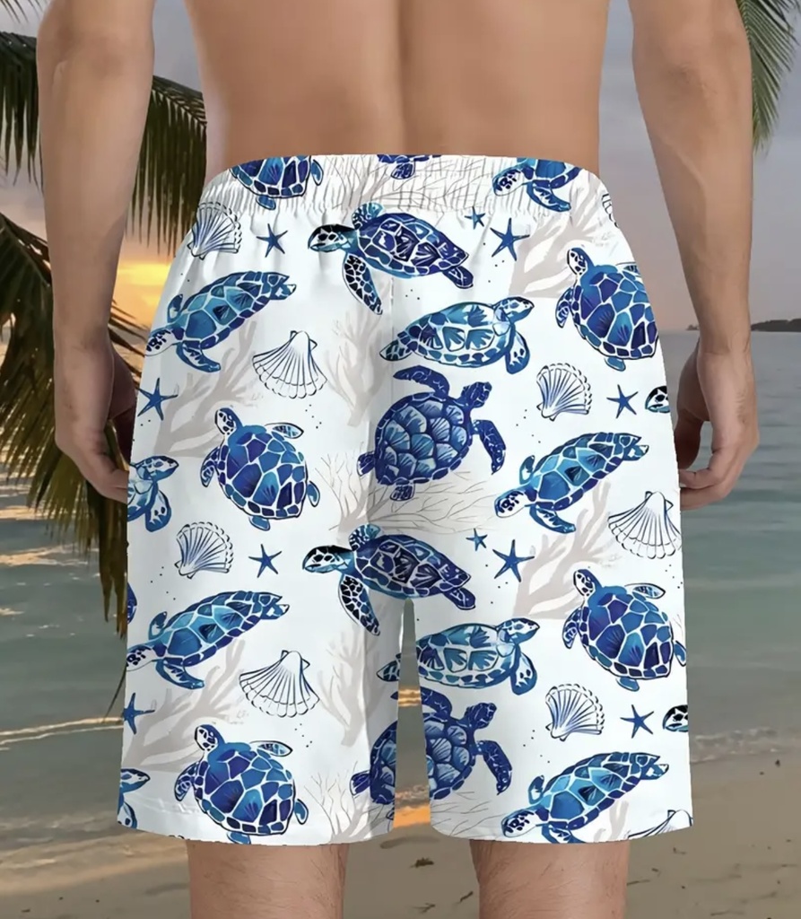 Men's Blue Turtles  white Beach Shorts  