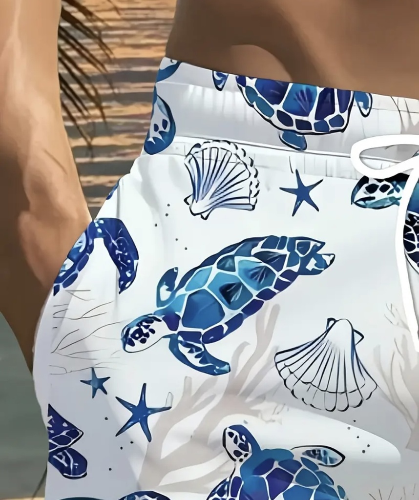 Men's Blue Turtles  white Beach Shorts  